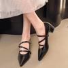 Square Heel Shoes Summer New Pointed Head Shallow Mouth Cross Thin Belt Metal Buckle Anti-slip Wear-resistant Heel Shoes