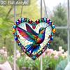 Acrylic Heart-Shaped Hummingbird Suncatcher, Stained Glass Style Window Hanging Ornament for Bird and Colorful Art Lovers