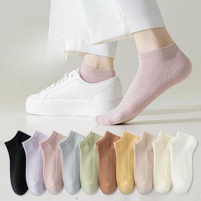 5 Paar Socken Damen Sommer Dünne Kurze Socken Baumwolle Schweiß Geruchshemmend Pillingfrei Sommer Einfarbig Mesh Damen