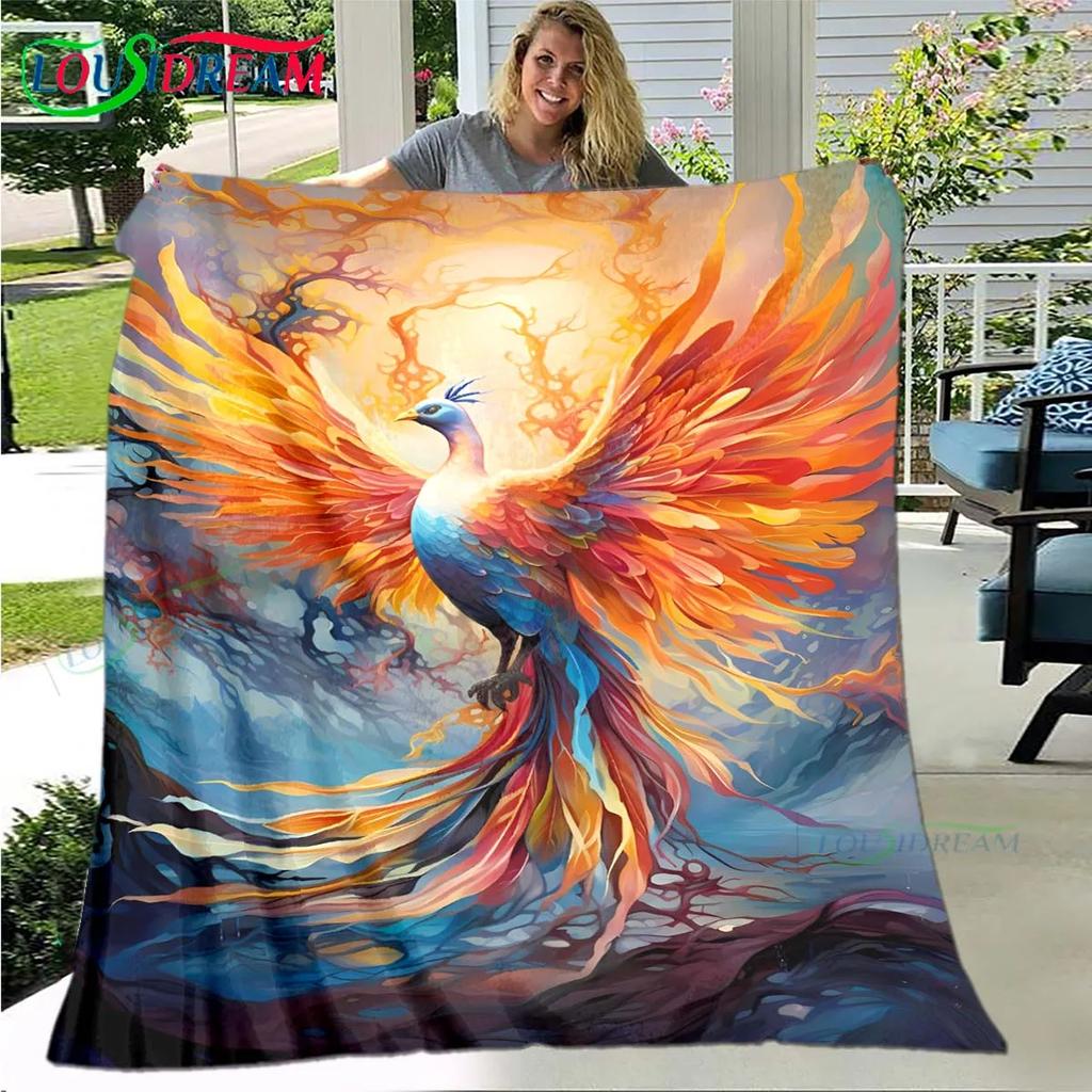 3D Popular Mythical Beast Phoenix Blanket,Flannel Throw Blanket for Home Bedroom Bed Sofa Picnic Office Hiking Leisure Nap Gift
