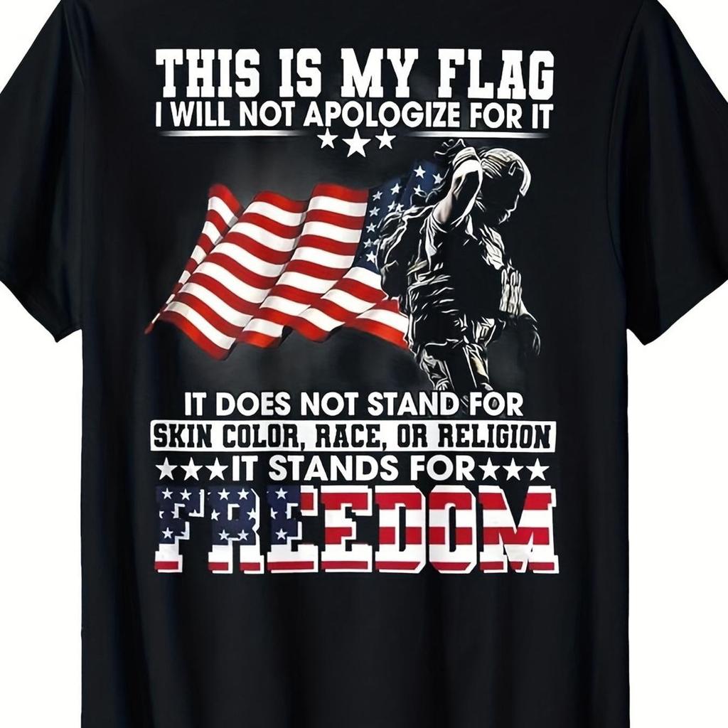 This Is My Flag Freedom Soldier Graphic Tee Unisex's Patriotic Casual Cotton T-Shirt