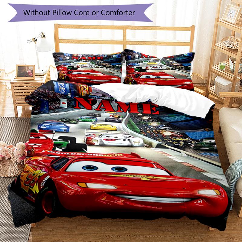 3pcs Custom Name Cars Bedding Set Duvet Cover Closure Includes 1 Duvet Cover & 2 Pillowcases, Soft and Comfortable for All Seasons.
