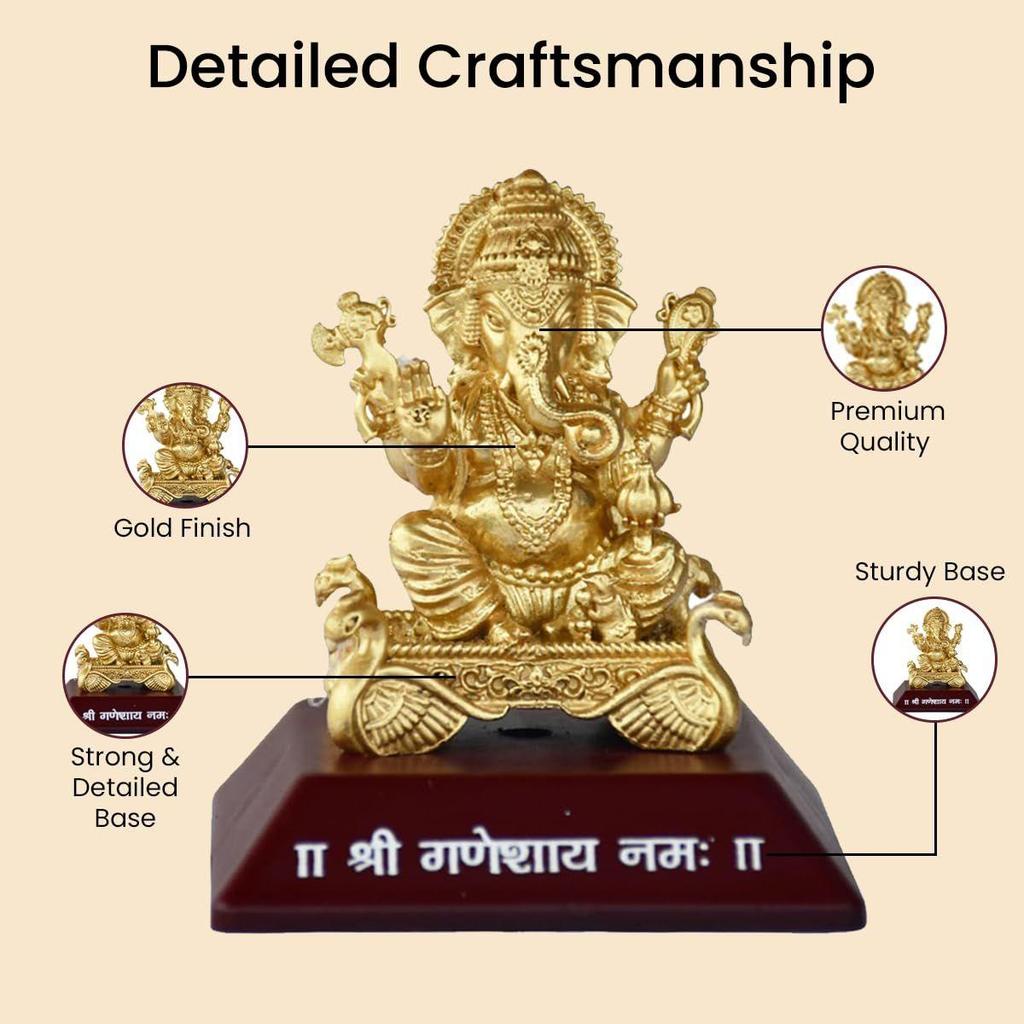 Metal Ganesha Idol for Car Dashboard Home Decor Golden Ganesh Ji Statue Showpiece Diwali New Year Gift for Corporate Client
