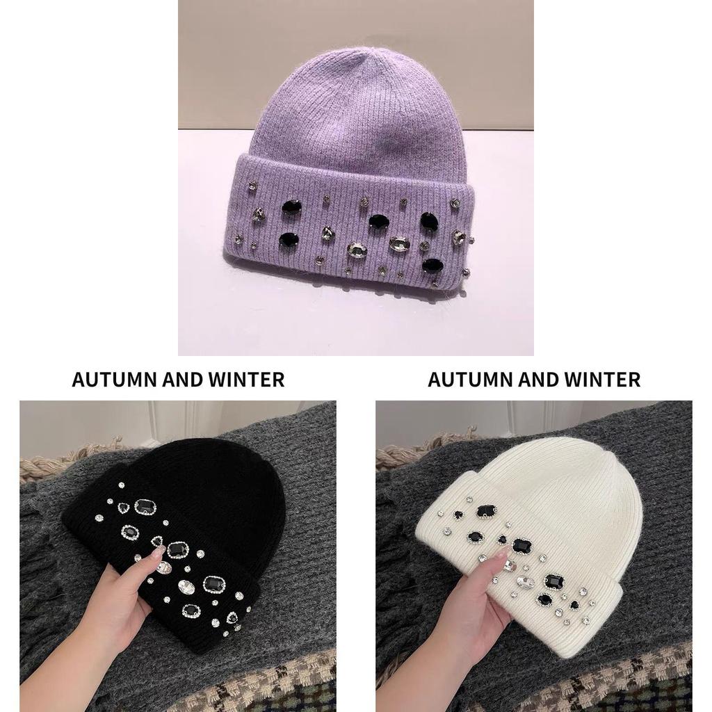 Girls Handcrafted Water Drill Wool Hat With Knit Design For Autumn Winter Kids Fashion