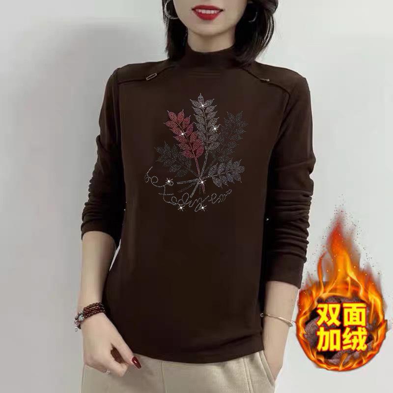 Thickened Warm Semi-turtleneck Bottoming Shirt for Women's Autumn and Winter New Slim-fitting Long-sleeved Solid-color Middle-aged Top for Women