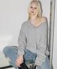 Lense Damage Eyelet V-Neck Sweatshirt Melange Gray