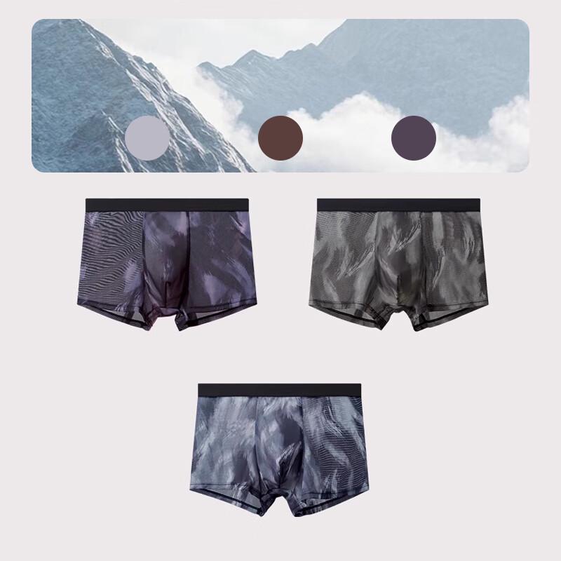 FitonTon Men's Ice Silk Antibacterial Ultra-thin Boxer Briefs (3-Pack)