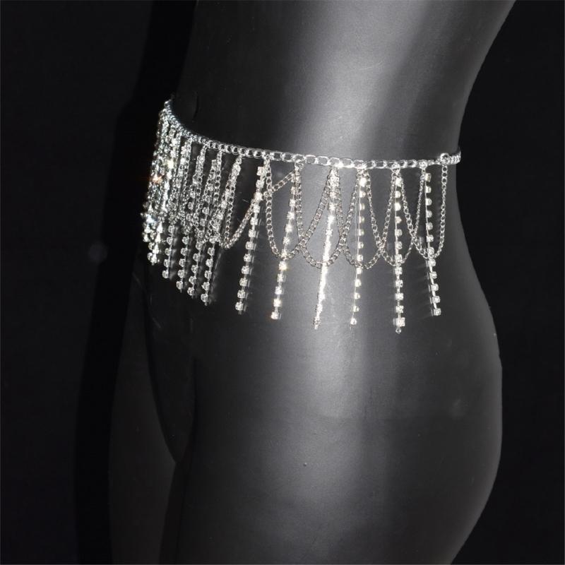 Elegant Rhinestones Body Chain Waist Jewelry For Women Tassels Waist Chain Party Dress Accessory Stage Performances Props