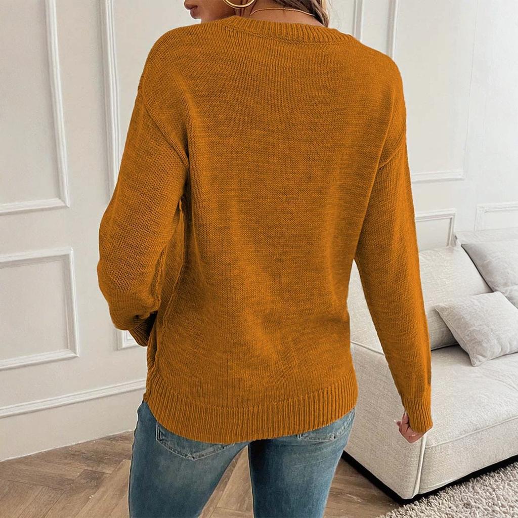 Women's Casual, Stylish, Loose-fitting Round Neck Knitted Solid Color Pullover Sweater