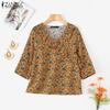 ZANZEA Women Casual V-Neck 3/4 Sleeve Loose Floral Print Blouse