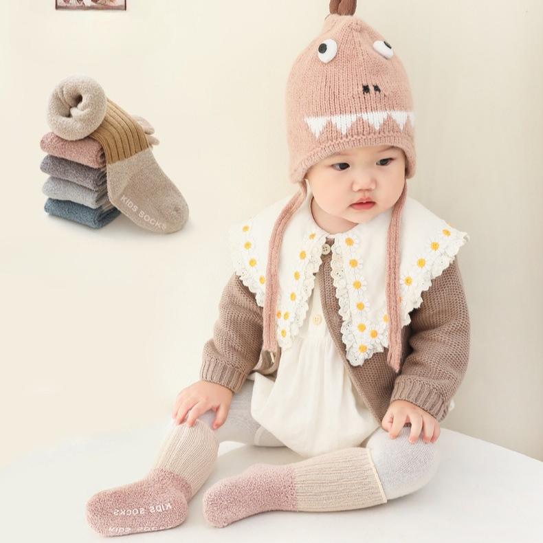 Autumn and Winter Coral Fleece Thickened Baby Socks Anti-slip Dispensing Baby Anti-slip Floor Socks Newborn Mid-calf Socks