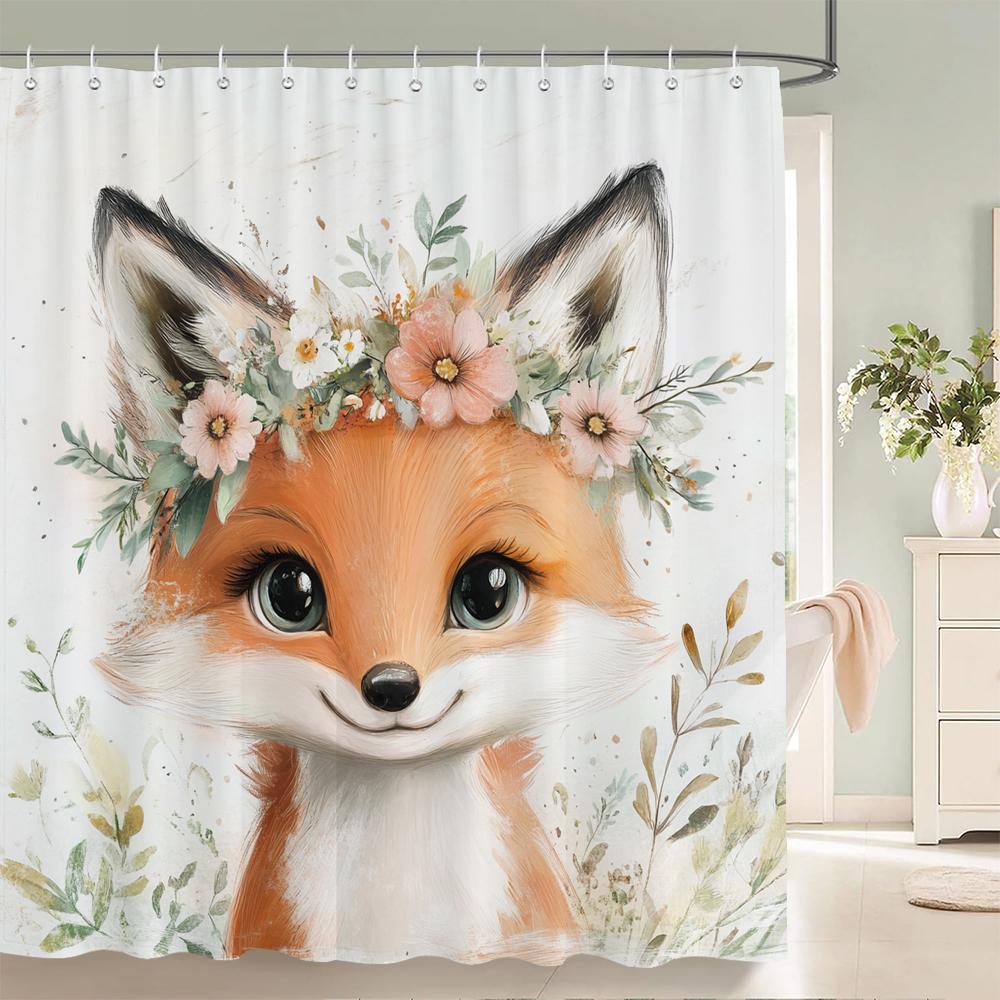 Cute Rabbit Cheerful Shower Curtain, Green Fresh Floral Spring Bathroom Decorative Shower Curtain, Waterproof Shower Curtain