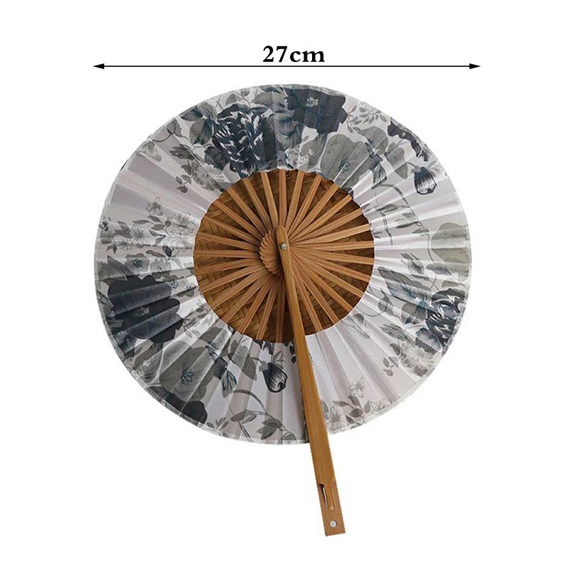 Runder Bambus-Handfächer Chinesischer Stil Blumenmuster Tragbarer Faltfächer Mit Quaste Hochzeitstanz Handgehaltene Fächer Party-Dekoration Geschenk