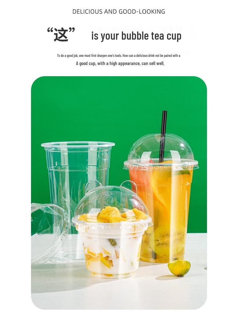 Jin Xin Huan 95 Kaliber Transparenter PP-Becher für Milchtee & Joghurt mit Deckel, Verdickt für Kaffee.