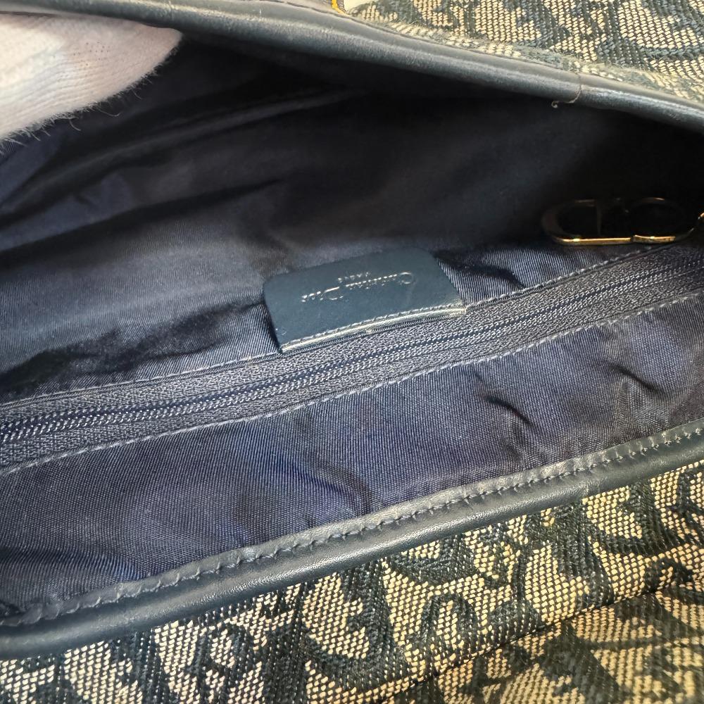 Dior Trotter Canvas Saddle Shoulder Bag Navy Canvas Used