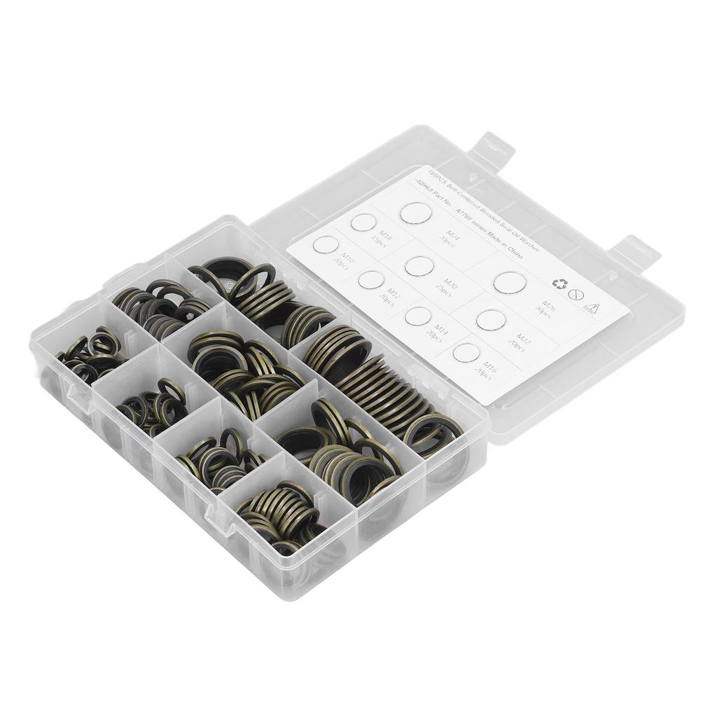 180Pcs Oil Seal Washer M10 12 14 16 18 20 22 24 26 Self Centered Bonded Seal Washer Oil Drain Plug Gasket