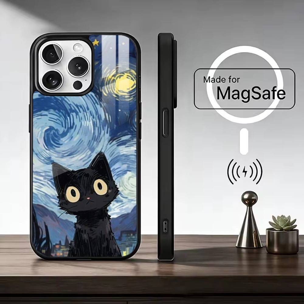 V-Van Gogh Lustige Ca Handyhülle Für iPhone17,16,15,14,13,12,11 Plus,Pro Max Magnetisch Für Magsafe Kabelloses Laden