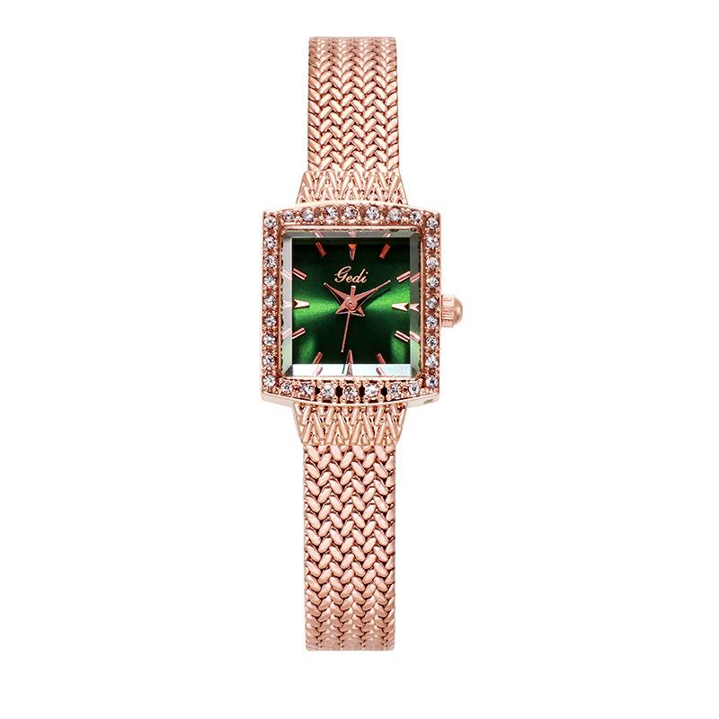 Mesh Belt Retro Square Women'S Watch With Diamonds, Women'S Quartz Watch 30M Waterproof