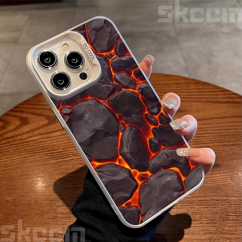 Creative Volcanic Magma Electroplate Silver IMD Case For iPhone 16 15 14 Pro Max Plus 11 12 13 Pro 7 8 Plus X XS XR Hard Cover