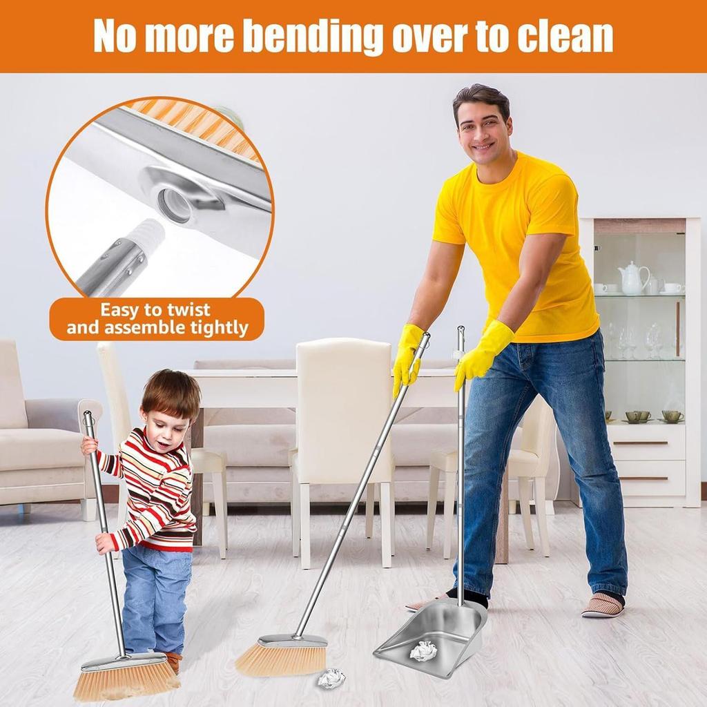 Broom With Dustpan Stainless Steel Dustpan Floor Cleaning Supplies Stainless Steel For Homeowners Apartment Patio Restaurant