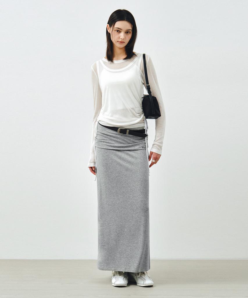 MONGDOL Foldable Banding Long Skirt Gray Mdsk034Gray
