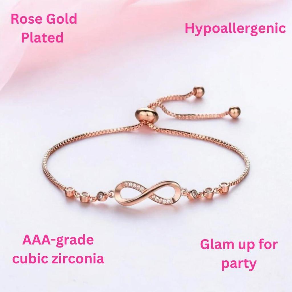 Infinity Shape Cubic Zirconia Diamond Bracelet for Women & Girls, Jewelry for Gift, Adjustable Charm Bracelet
