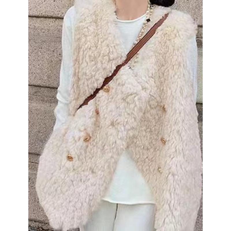 

Осень и зима новый свободный жилет из овечьей шерсти женский утолщенный искусственный мех имитация кроличьего меха плюшевое пальто тренд XL абрикосовый