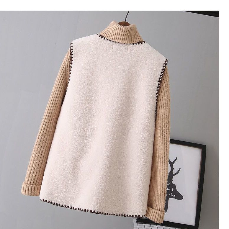 Vests New Spring Autumn Women Button Waistcoat Lamb Hair Winter Thermal Warm Thick Fleece Vests Sleeveless Jacket Ladies Coats