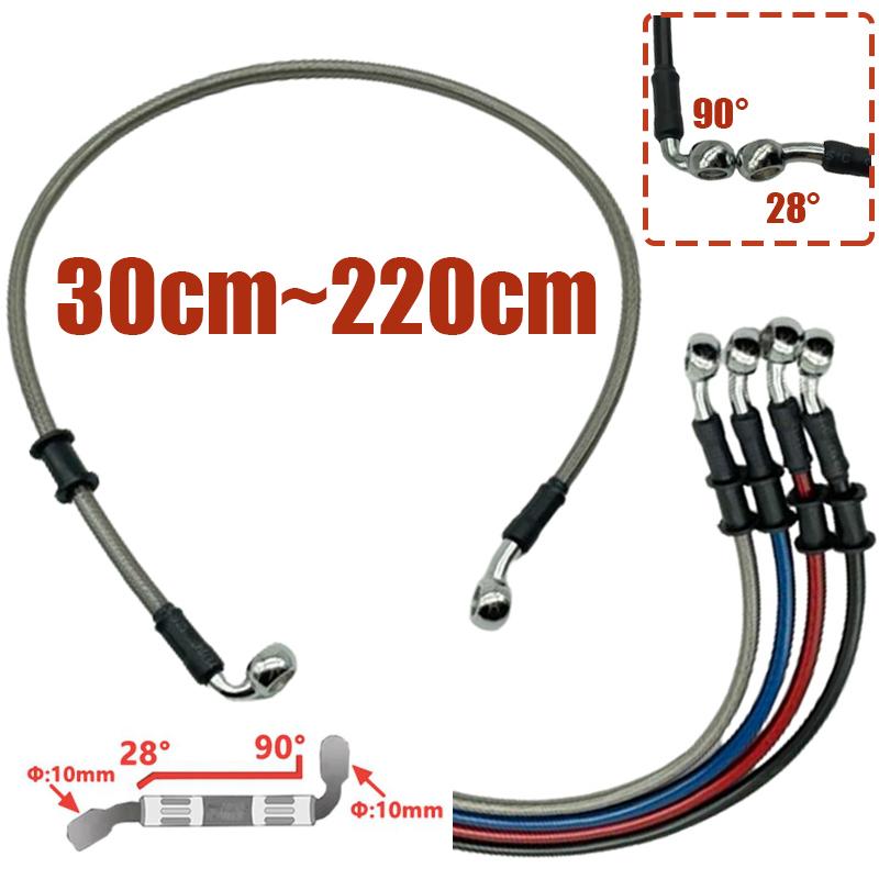 Silber 30cm bis 220cm 28°-90° 10mm Motorrad Hydraulisch Verstärkt Bremskupplung Öl Schlauch Kabel Leitung Rohr Für ATV Dirt Racing Bike