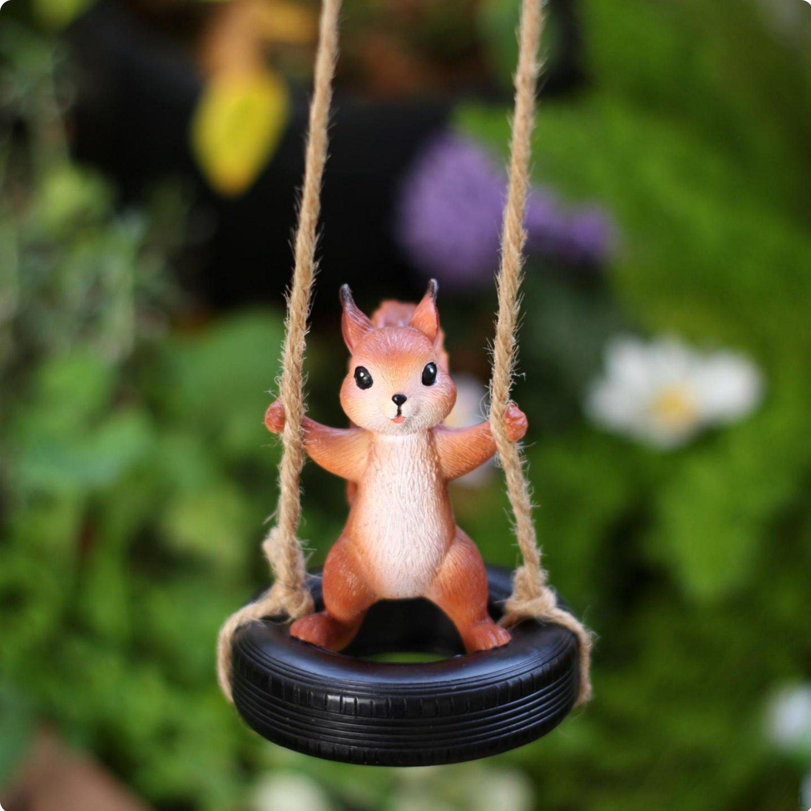 Squirrel Tire Swing Ornament WeatherResistant Hanging Statue Cute Design Garden Decor for