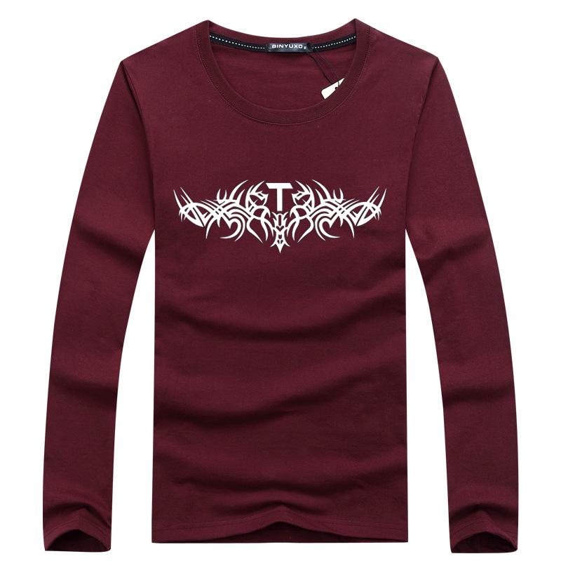 

Осенняя мужская футболка Slim Fit с длинным рукавом и круглым вырезом в корейском стиле 2020 года 5XL вино красного