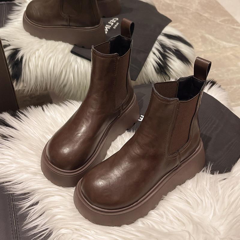 

Platform Heel Women Ankle Boots Fashion Slip On Shoes Autumn Winter Keep Warm Short Booties De Mujer 35