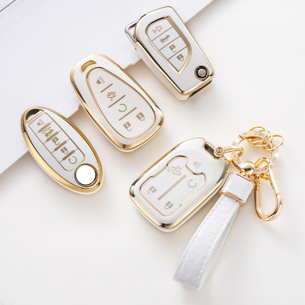 Schlüsselanhänger-Abdeckung mit Chevy-Schlüsselanhänger, Auto-Schlüsselanhänger-Hülle kompatibel mit Chevy Malibu Equinox Traverse Camaro Cruze Blazer Volt Bolt 5 Tasten Smart