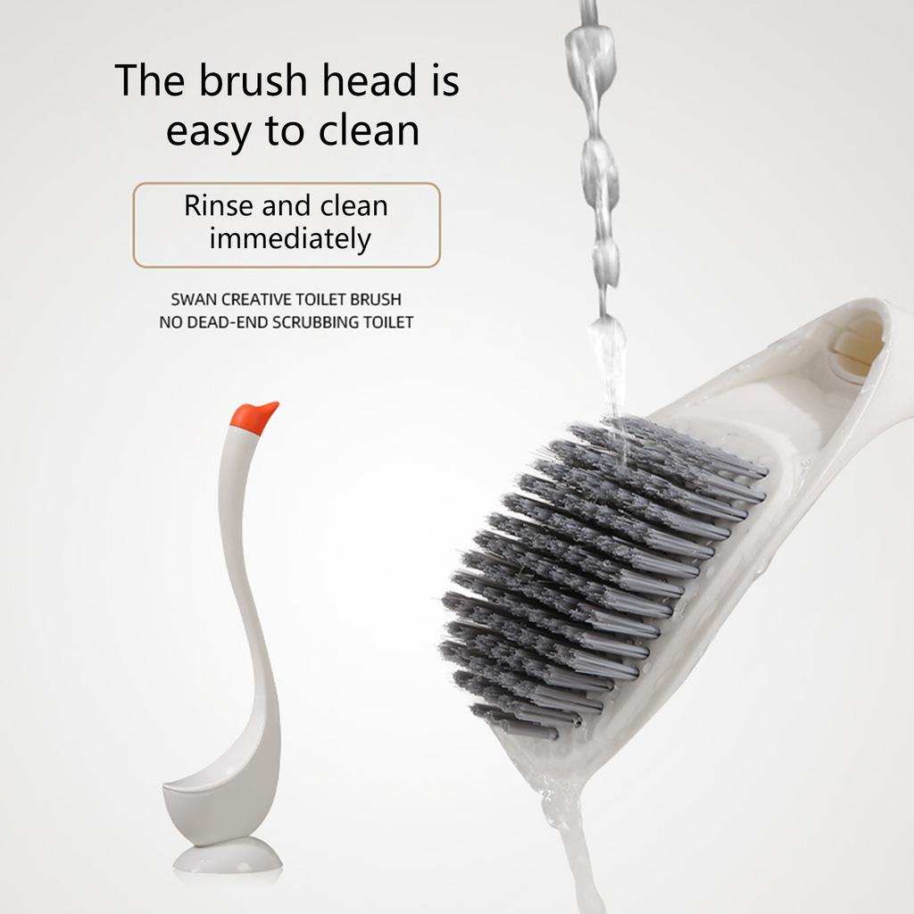 Swan Shape Toilet Brush with Holder & Extended Handle Plunger Set Soft Dense Bristles for Deep Cleaning Bathroom Stains