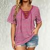 Sexy V-Neck Tie-Up Top Summer New Fashion Print T-Shirt Women Casual Blouse Short Sleeve Breathable