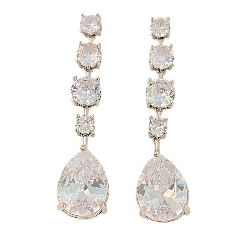 French Luxury Zircon Dangle Earrings - High-End, Sparkly, Geometric Tassel Design