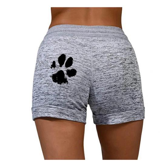 Damskie spodenki sportowe z wysokim stanem i nadrukiem kocich pazurów, ściągane sznurkiem, szybkoschnące i elastyczne