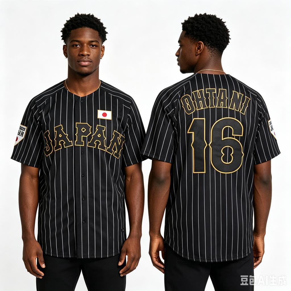 Japan 16 Ohtani Baseball Trikot Schwarz Weiß Gestreift Samurai 3D Druck Hochwertiges Outdoor Sportbekleidung T-Shirt für Familie Kinder Günstig