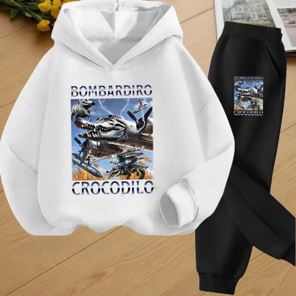 Autumn Italian Brainrot Print Kids Hoodie+Pants Suit Boys 2pcs Set Fashion Casual Girls Tracksuit Children Long Sleeve Outfits