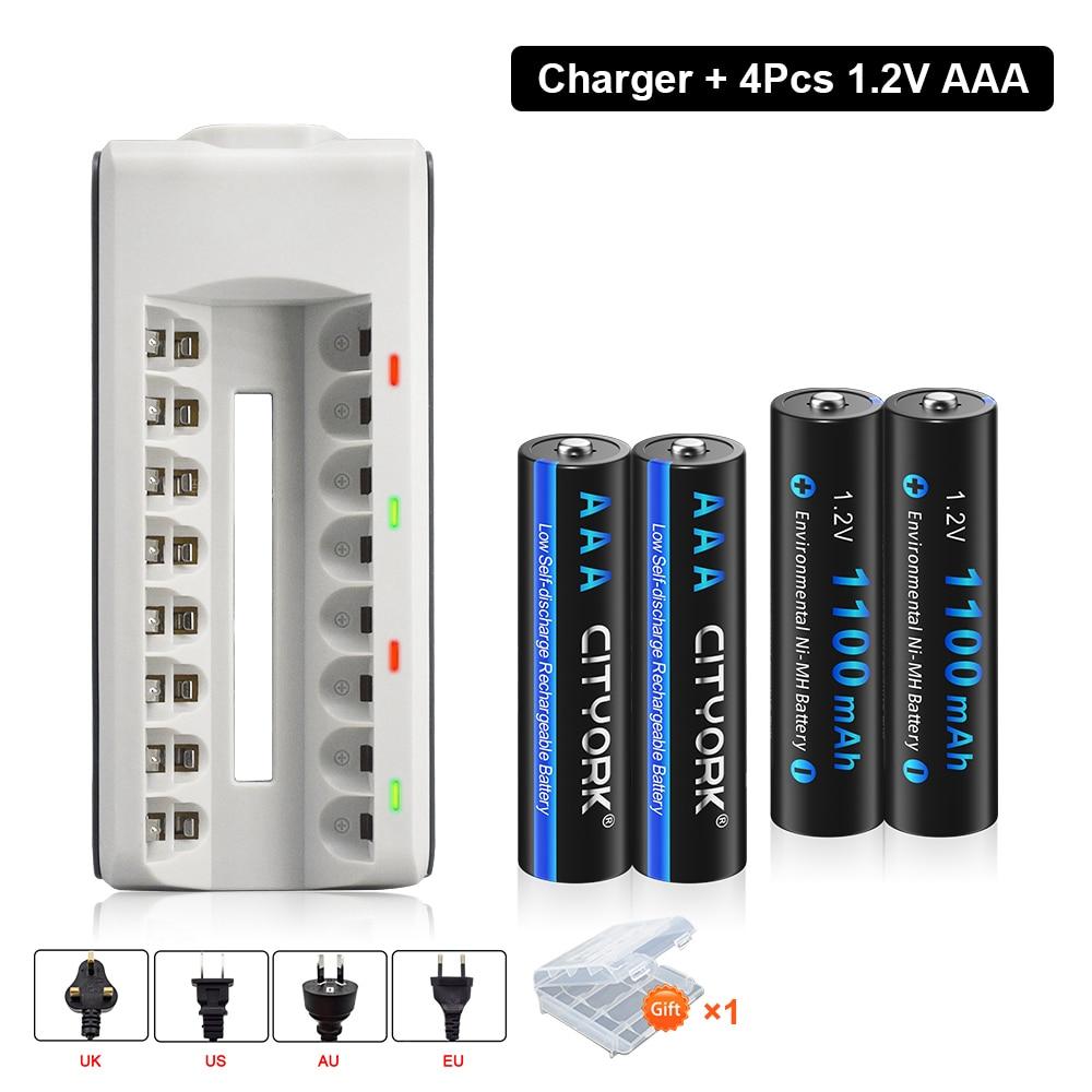 

CITYORK 1,2 В AAA Ni-MH аккумуляторная батарея 1100 мАч 3A для светодиодного фонарика игрушечной машины + зарядное устройство на 8 слотов чёрный