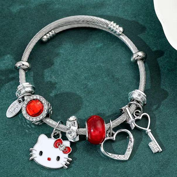 Hello Kitty Rosa Pandora Armband - Niedliches Cartoon-Katzen-Charme-Bügelarmband Schmuck