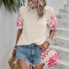 Ladies Summer  Embroidery Short Sleeve O Neck Casual Pullover Blouse Shirt Top