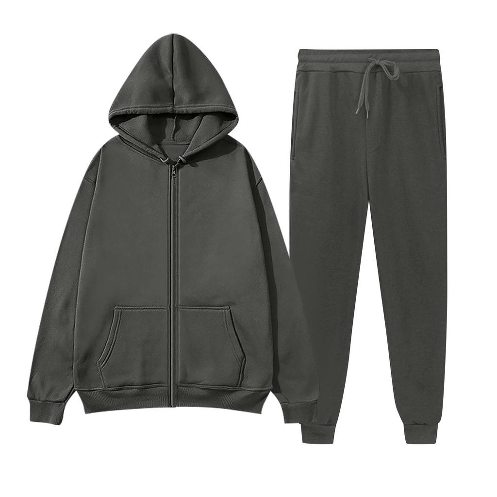 Women's Fashion Casual Solid Color Sportswear Set Fashion Hugh Hooded Cardigan Sweatshirt + Sweatpants