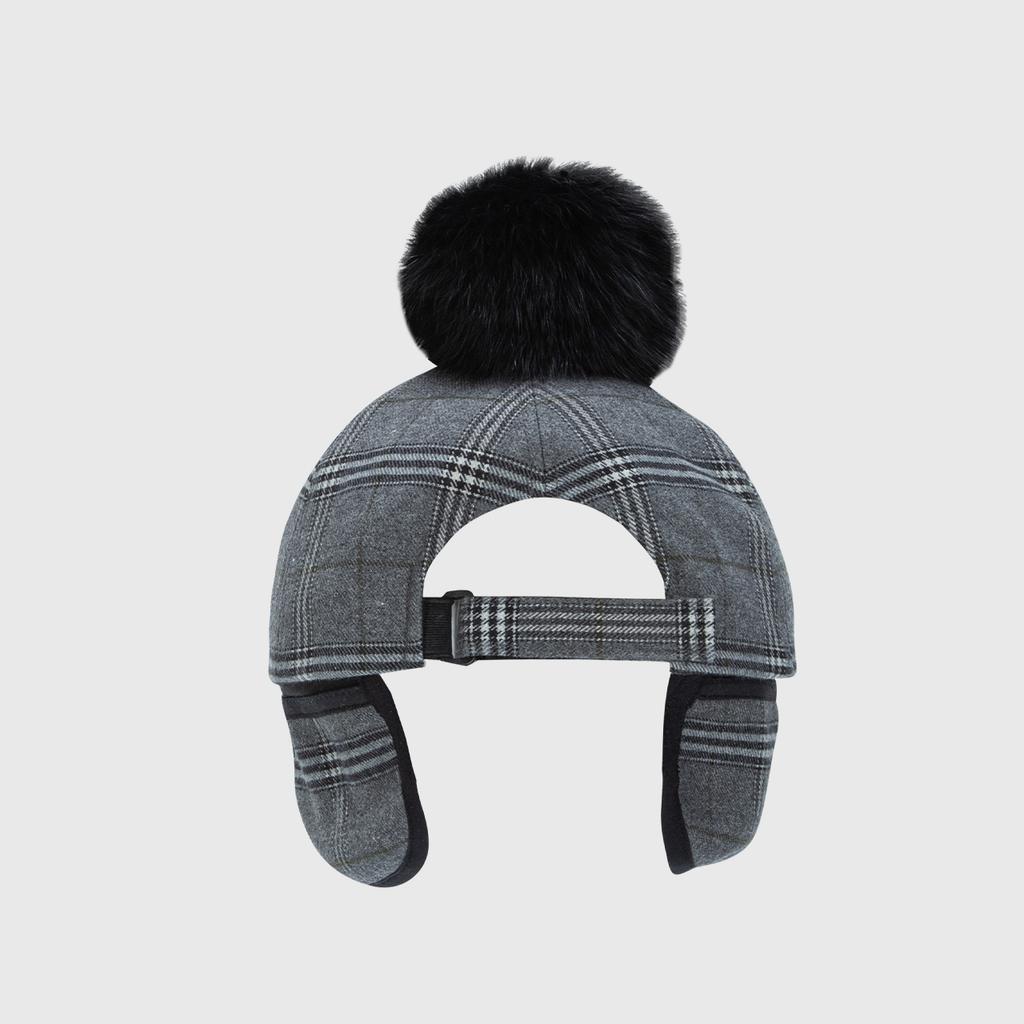 LIKK Pom-Pom Check Cap Wool Hat (Grey)_L3D1-Hw01K