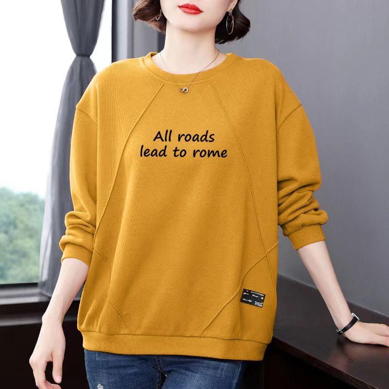 Spring Women's Round Neck Sweater Fashion   Pullover Top Loose Printed Pullover
