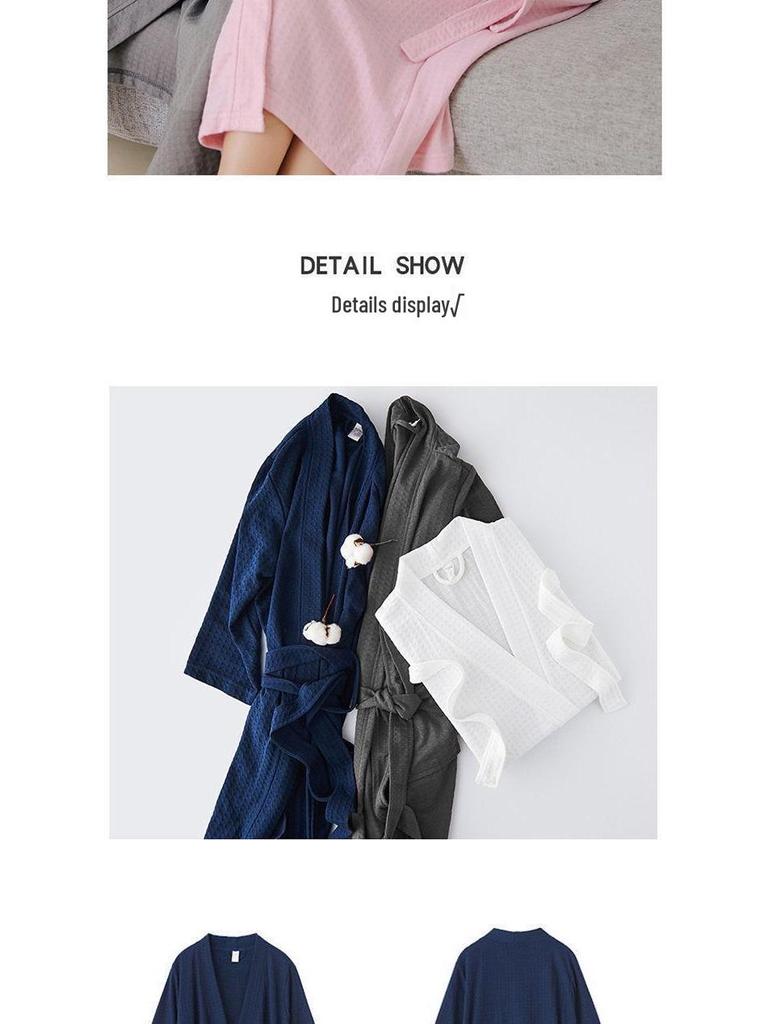 Unisex Waffle Weave Bathrobe: Lightweight, Water-Absorbent Yukata-Style Nightgown for Spring, Summer, and Autumn