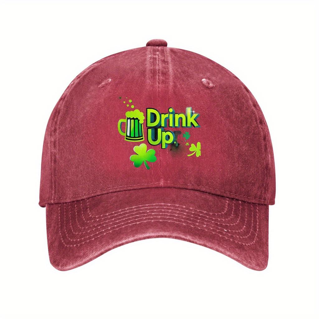 St Patricks Day Drink Up Beer Mug Clover Baseball Cap Adjustable Cotton Dad Hat for Adults
