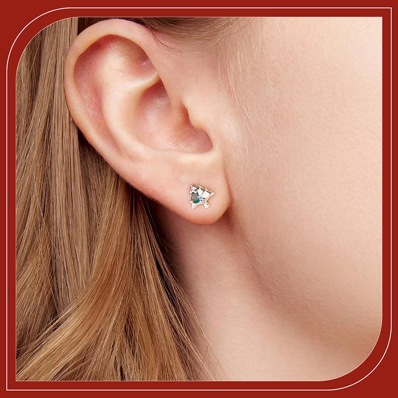 Yinziyun Christmas Snowman & Apple Tree S925 Silver Stud Earrings