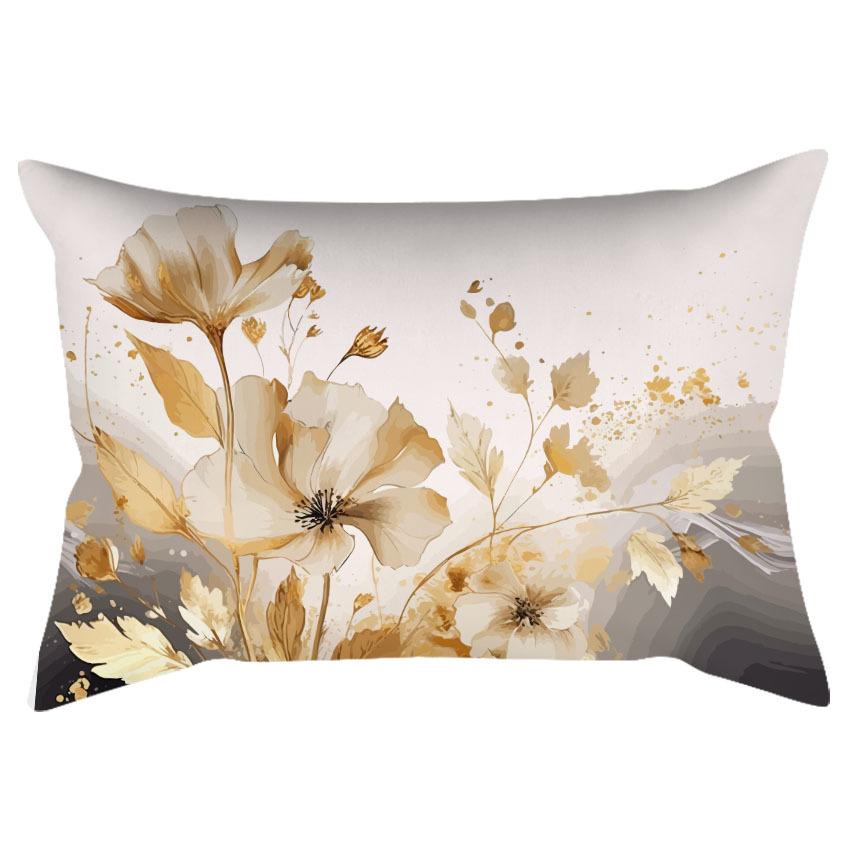 Chinese Retro Watercolor Golden Floral Print Pillowcase Home Sofa Cushion Pillowcase