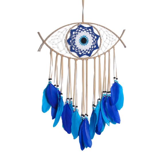 Boho Style Evil Eye Dream Catcher Handmade Blue Wall Hanging Woven Dream Catcher for Home Office Bedroom Living Room
